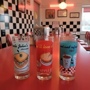 Home Essentials "Retro Diner" Glass Tumblers, Set of 3, Vintage Inspired Glasses